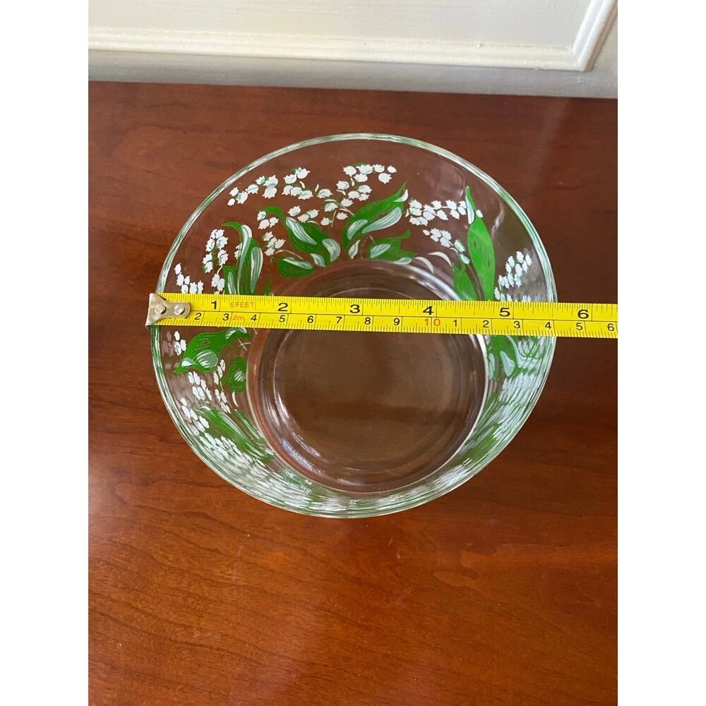 Vintage Hazel Atlas Lily of the Valley Ice Bucket Glass Container Home Vase
